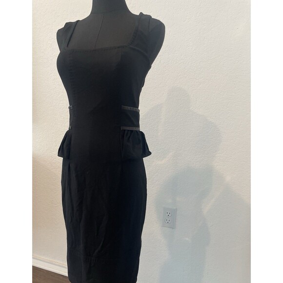 Dsquared2 Black Peplum Leather Trim Wool Mid-length Dress EU Sz 40 US 8 Bodycon - Picture 2 of 8